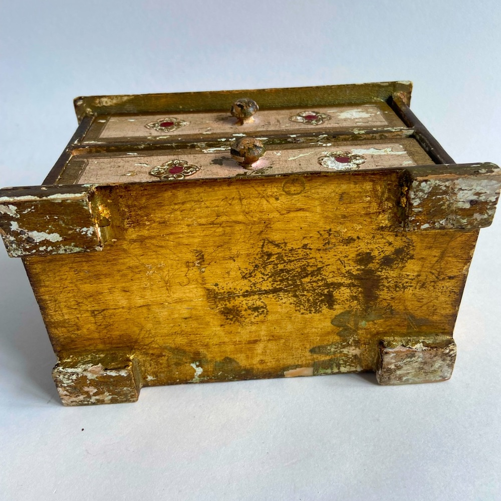 Vintage Florentine Italy 2 Drawer Cabinet Trinket Jewelry Box Handpainted Wooden - Picture 9 of 9